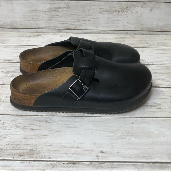 Birkenstock Shoes - Boston Birkenstock Black Leather Mules 40
